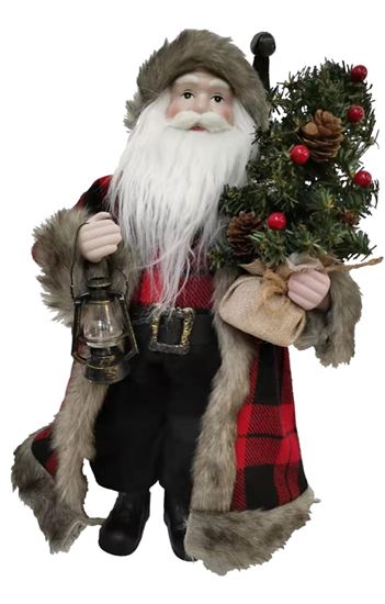 Hometown Holidays 22521 Christmas Figurine, 18 in H, Buffalo Plaid Plush Santa, 80% Polyester, 18% Plastic and 2% Others, Pack of 6