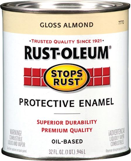 Rust-Oleum Stops Rust 7770502 Enamel Paint, Oil, Gloss, Almond, 1 qt, Can, 50 to 90 sq-ft/qt Coverage Area