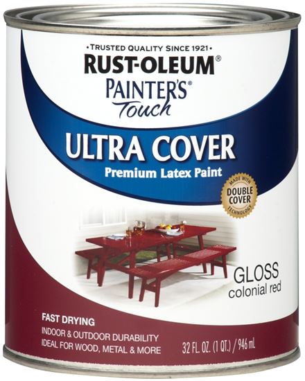 Rust-Oleum 1964502 Enamel Paint, Water, Gloss, Colonial Red, 1 qt, Can, 120 sq-ft Coverage Area