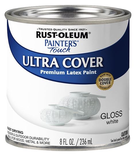 Rust-Oleum 1992730 Enamel Paint, Water, Gloss, White, 0.5 pt, Can, 120 sq-ft Coverage Area