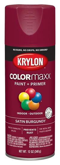 Krylon K05560007 Enamel Spray Paint, Satin, Burgundy, 12 oz, Can