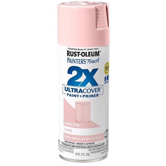 Rust-Oleum Painter's Touch 2X Ultra Cover 334028 Spray Paint, Gloss, Candy Pink, 12 oz, Aerosol Can