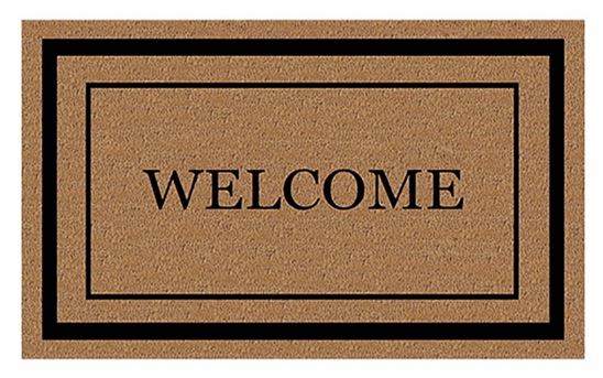 Fanmats 58773 Door Mat with Border, 30 in L, 18 in W, Black Flocked Pattern, Coir Surface