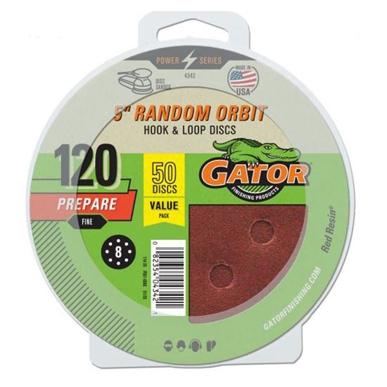Gator 4342 Sanding Disc, 5 in Dia, 120 Grit, Fine, Aluminum Oxide Abrasive, Vented