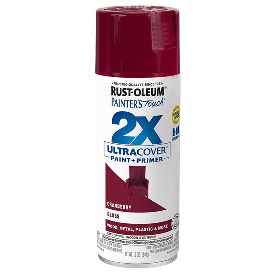 Rust-Oleum Painter's Touch 2X Ultra Cover 334051 Spray Paint, Gloss, Cranberry, 12 oz, Aerosol Can