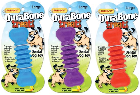 Ruffin'It 80505 Dog Toy, L, Durabone, Blue/Purple/Red