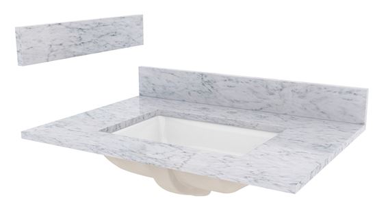 Craft + Main ST31228CWR Vanity Top, 31 in OAW, Marble, 1-Bowl, Rectangular Bowl