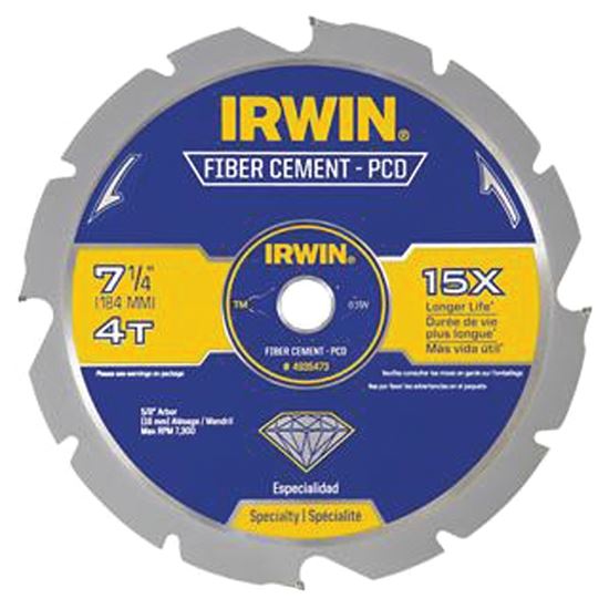 Irwin 4935473 Circular Saw Blade, 7-1/4 in Dia, 5/8 in Arbor, 4-Teeth, Carbide Cutting Edge