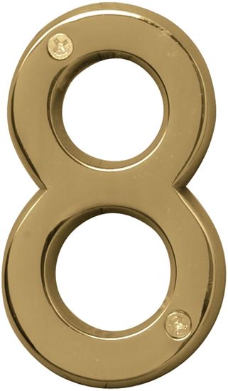 Hy-Ko Prestige Series BR-42PB/8 House Number, Character: 8, 4 in H Character, Brass Character, Solid Brass, Pack of 3