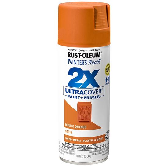 Rust-Oleum Painter's Touch 2X Ultra Cover 334089 Spray Paint, Satin, Rustic Orange, 12 oz, Aerosol Can