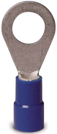 Gardner Bender 20-104 Ring Terminal, 600 V, 16 to 14 AWG Wire, #8 to 10 Stud, Vinyl Insulation, Copper Contact, Blue