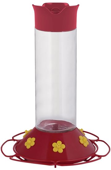 Perky-Pet 209B Bird Feeder, 30 oz, 6-Port/Perch, Glass/Plastic, Bright Red/Yellow, 8.3 in H