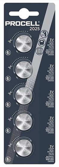 Procell PC2025 Coin Cell Battery, 3 V Battery, 185 mAh, Lithium Manganese Dioxide, Pack of 4