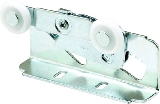 Prime-Line N 6531 Roller Assembly, 7/8 in Dia Roller, 1/4 in W Roller, Steel, Silver, 2-Roller, 75 lb, Top Mounting