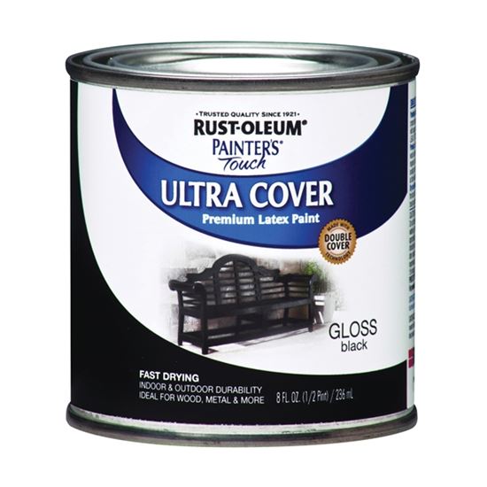 Rust-Oleum 1979730 Enamel Paint, Water, Gloss, Black, 0.5 pt, Can, 120 sq-ft Coverage Area