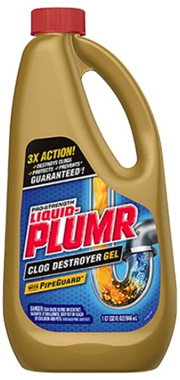 Liquid-Plumr 00243 Clog Remover, Liquid, Pale Yellow, Bleach, 32 oz Bottle, Pack of 9