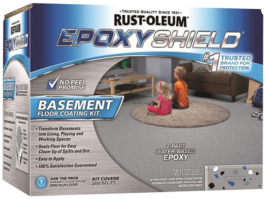 Rust-Oleum 203007 Basement Floor Coating Kit, Satin, Gray, Liquid