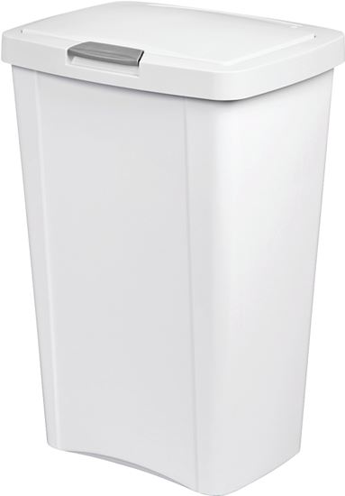 Sterilite TouchTop 10458004 Waste Basket with Latch, 13 gal Capacity, White, 24-3/4 in H, Pack of 4