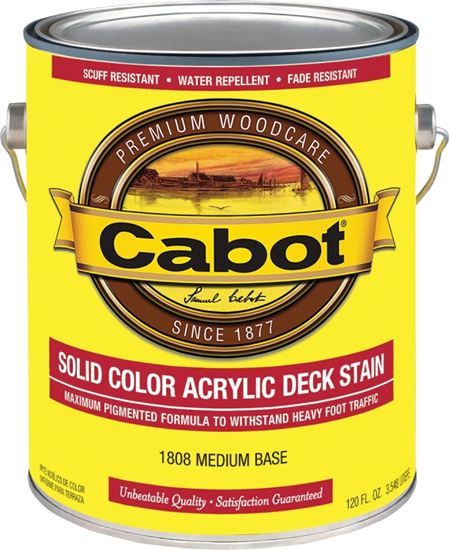 Cabot 140.0001808.007 Solid Stain, Low Luster, Medium Base, Liquid, 1 gal, Pack of 4