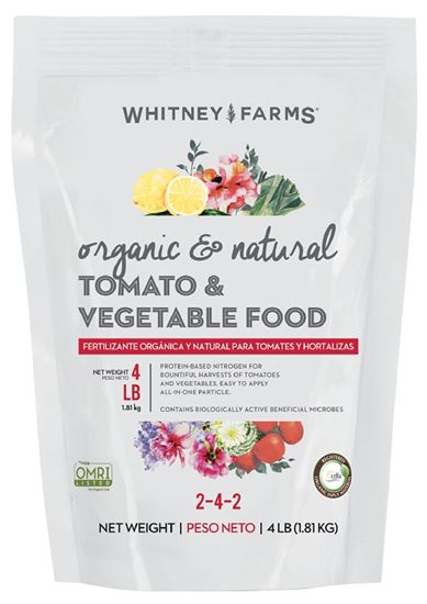 Whitney Farms 10101-10003 Tomato and Vegetable Food, 4 lb Bag, Granular, 2-4-2 N-P-K Ratio