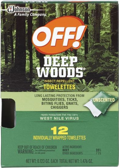 OFF! Deep Woods 54996 Insect Repellent Towelette, 12 CT Pack, Liquid, Clear/White, Alcohol, Pack of 12