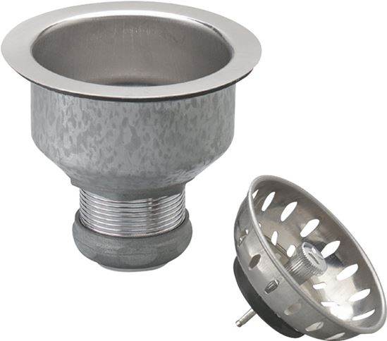 Plumb Pak PP5412 Basket Strainer with Fixed Cup Lock, Stainless Steel, For: 3-1/2 in Dia Opening Cast Iron Kitchen Sink