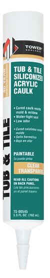 Tower Sealants TUB and TILE TS-00545 Silicone Acrylic Caulk, Clear, 7 to 14 days Curing, 40 to 120 deg F, 5.5 fl-oz Tube