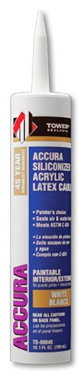 Tower Sealants ACCURA TS-00048 Silicone Caulk, White, 7 to 14 days Curing, 40 to 140 deg F, 10.1 fl-oz Tube, Pack of 12