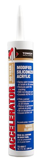 Tower Sealants ACCELERATOR TS-00017 Acrylic Silicone Sealant, White, 7 to 14 days Curing, 40 deg F, 10.5 fl-oz, Pack of 12