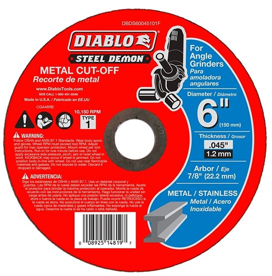 Diablo DBDS60045101F Type 1 Cut-Off Disc, 6 in Dia, 0.045 in Thick, 7/8 in Arbor, Ceramic Abrasive