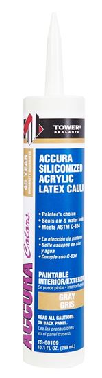 Tower Sealants ACCURA TS-00109 Silicone Caulk, Gray, 7 to 14 days Curing, 40 to 140 deg F, 10.1 fl-oz Tube, Pack of 12