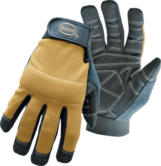 Boss 5206X Utility Mechanic Gloves, XL, Sweat Wipe Thumb, Hook-and-Loop Cuff, Poly/Spandex/Synthetic Leather