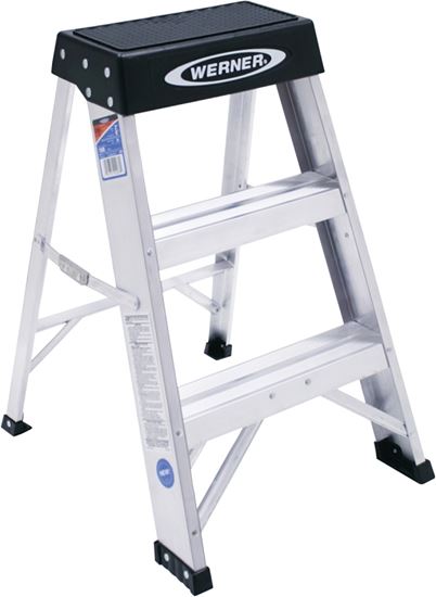 Werner 150B Step Ladder, 2 ft H, Type IA Duty Rating, Aluminum, 300 lb, 3-Step, 8 ft Max Reach