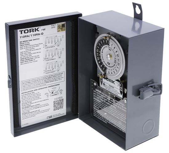 Tork 1109A Series 1109A-O Lighting Timer, 40 A, 120/208/277 VAC, 3 W, 20 to 75 min Time Setting, 24 hr Cycle, Gray