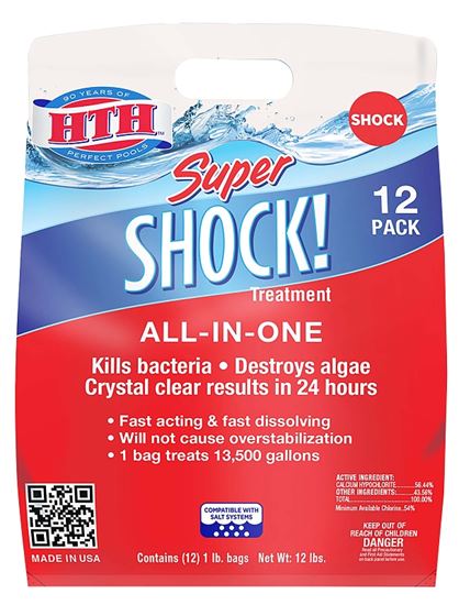 HTH Super Shock 52026 Pool Chemical, 12 lb Bag, Granular, Chlorine, White