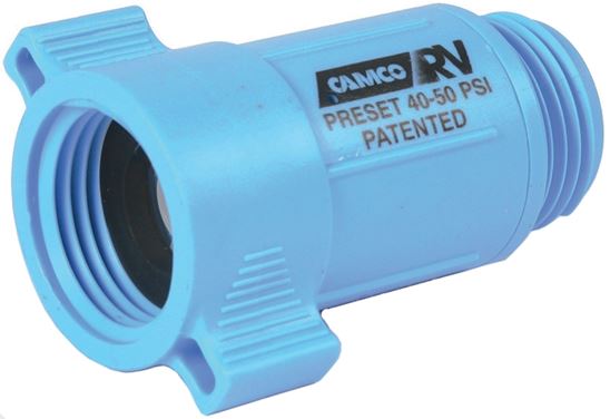 Camco 40143 Water Pressure Regulator, 3/4 in ID, Female x Male, 40 to 50 psi Pressure, ABS, Blue