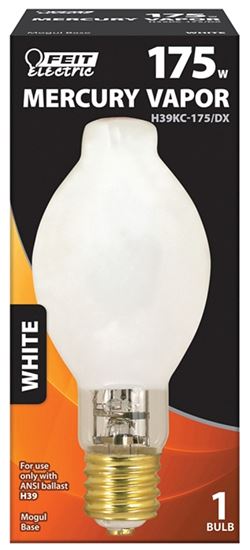 Feit Electric H39KC-175/DX Mercury Vapor Bulb, 175 W, BT28 Blown Tubular Lamp, Mogul E39 Lamp Base, 7350 Lumens