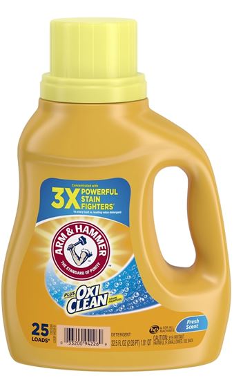Arm & Hammer Plus OxiClean 97535 Laundry Detergent, 32.5 oz Bottle, Liquid, Characteristic, Pack of 8