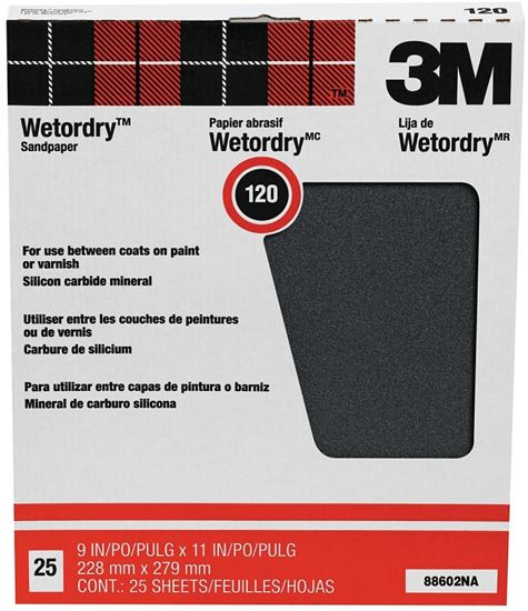 3M 88602 Sandpaper, 11 in L, 9 in W, 120 Grit, Fine, Silicone Carbide Abrasive