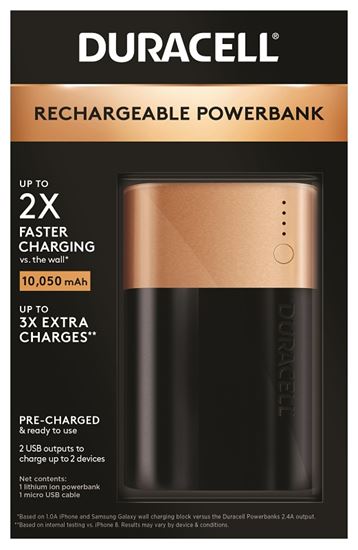 Duracell 032938 Power Bank, 10,050 mAh, Lithium-Ion, 1-USB Port, Black