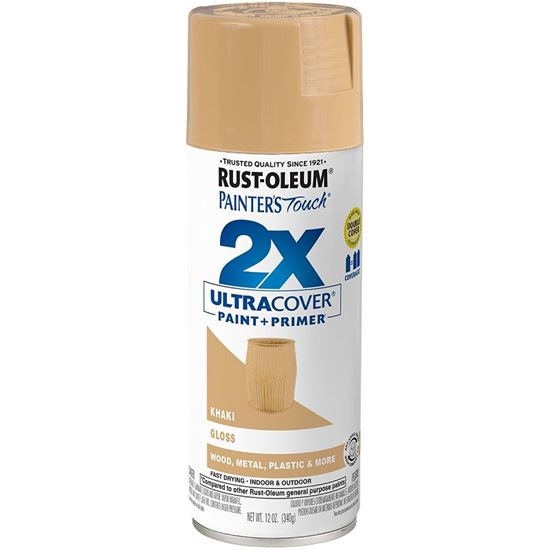 Rust-Oleum Painter's Touch 2X Ultra Cover 334037 Spray Paint, Gloss, Khaki, 12 oz, Aerosol Can