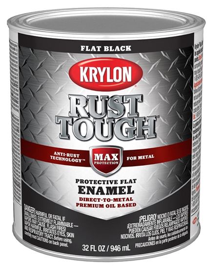 Krylon Rust Tough K09711008 Rust Preventative Paint, Flat, Black, 1 qt, 400 sq-ft/gal Coverage Area, Pack of 2