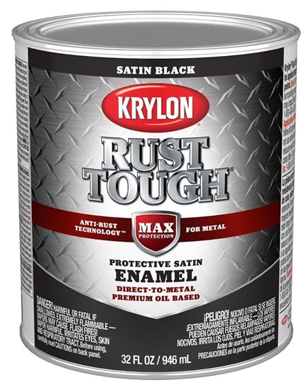 Krylon Rust Tough K09707008 Rust Preventative Paint, Satin, Black, 1 qt, 400 sq-ft/gal Coverage Area, Pack of 2