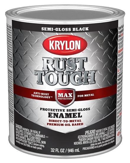 Krylon Rust Tough K09709008 Rust Preventative Paint, Semi-Gloss, Black, 1 qt, 400 sq-ft/gal Coverage Area, Pack of 2