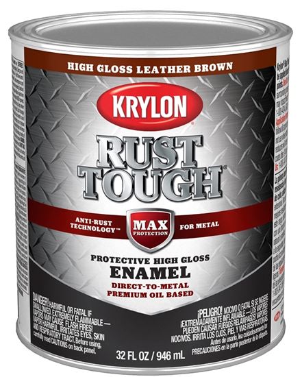 Krylon Rust Tough K09766008 Rust Preventative Paint, Gloss, Leather Brown, 1 qt, 400 sq-ft/gal Coverage Area, Pack of 2