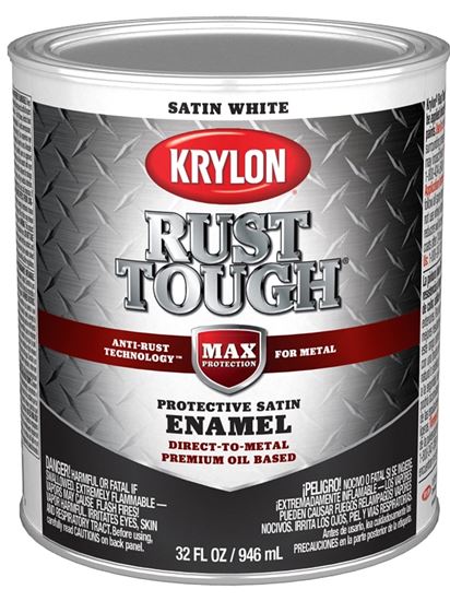 Krylon Rust Tough K09706008 Rust Preventative Paint, Satin, White, 1 qt, 400 sq-ft/gal Coverage Area, Pack of 2