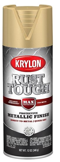 Krylon Rust Tough K09273008 Enamel Spray Paint, Metallic, Gold, 12 oz, Can, Pack of 6