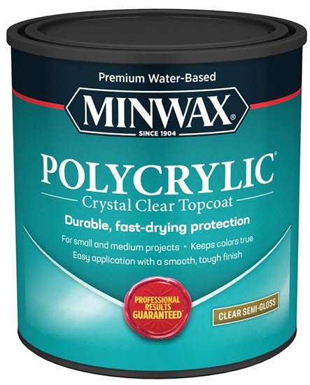 Minwax Polycrylic 64444444 Waterbased Polyurethane, Semi-Gloss, Liquid, Crystal Clear, 1 qt, Can