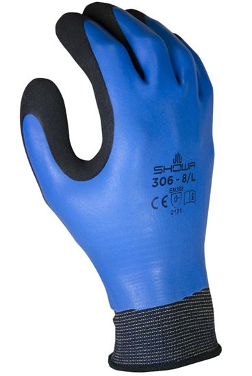 Showa 306XL-09.RT Gloves, XL, Elastic Cuff, Latex Coating, Black/Blue