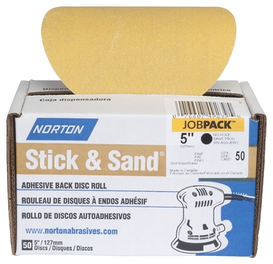 Norton Stick & Sand Series 07660749238 Disc Roll, 5 in Dia, Coated, P80 Grit, Coarse, Aluminum Oxide Abrasive, No-Hole